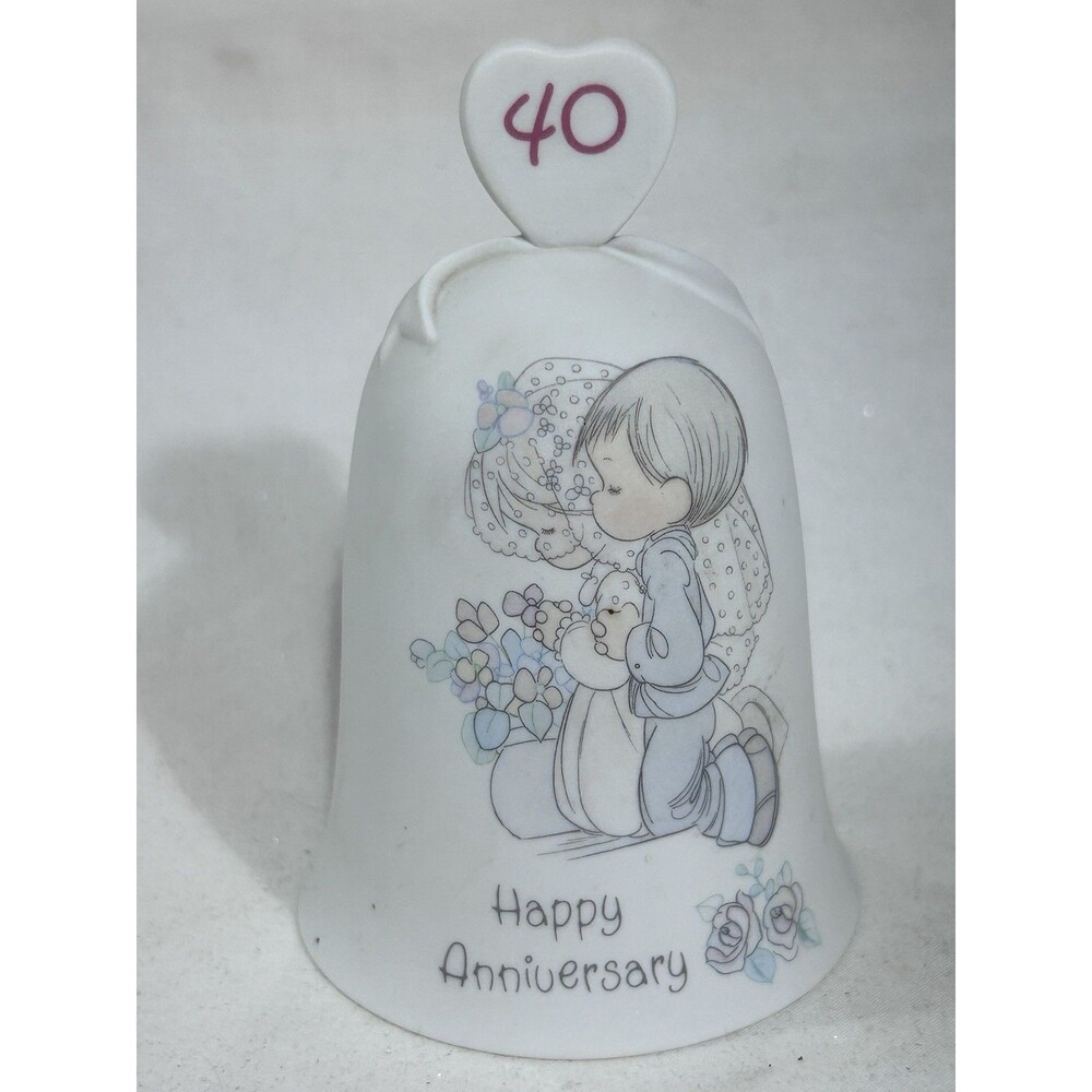 PRECIOUS MOMENTS 40TH HAPPY ANNIVERSARY WEDDING BELL Porcelain Vintage 1989